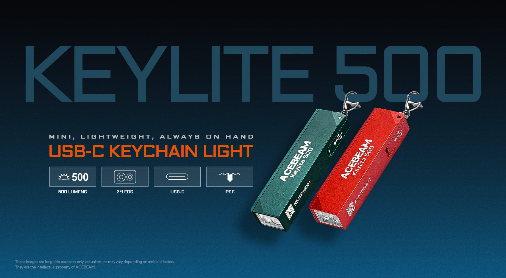 ACEBEAM Keylite 500 avaimenperävalo, 5-värivaihtoehtoa