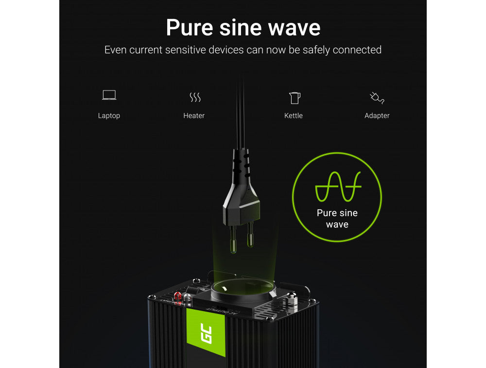 Green Cell Invertteri 12V – 500W Puhdas Siniaalto | 230V vaihtosuuntaaja