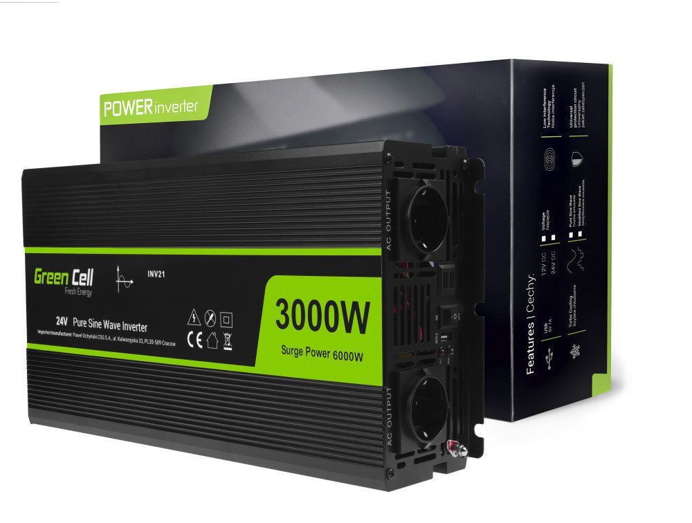 Green Cell Invertteri 24V 3000W / 6000W Puhdas Siniaalto